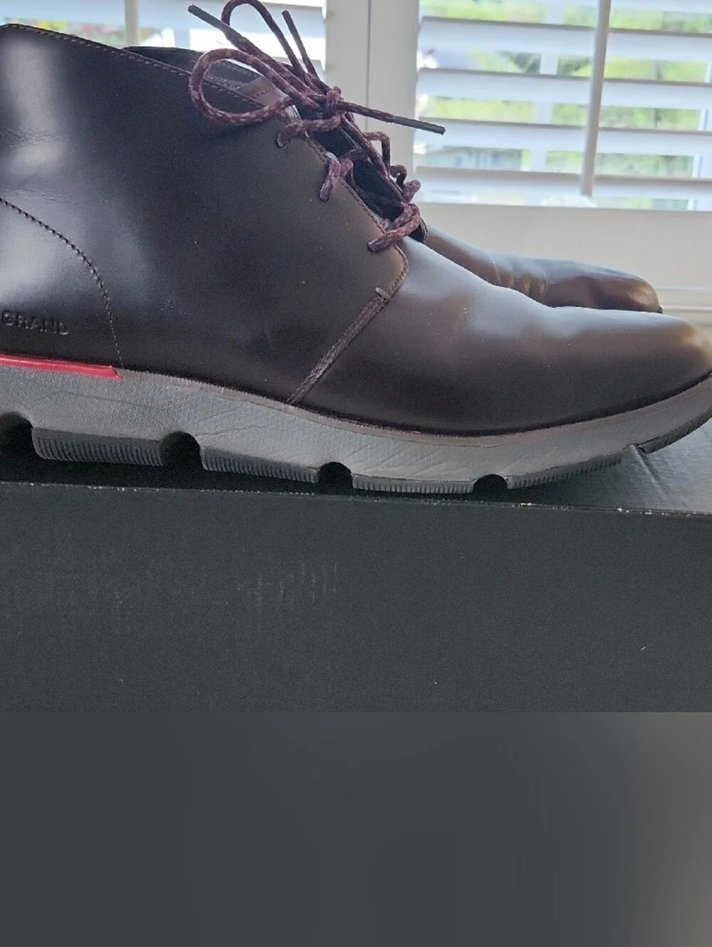 Cole Haan Men’s Burgundy Leather Chukka Boots with Patterned Round Laces